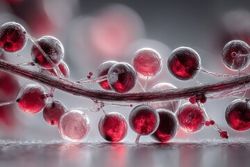 Wall Mural - intricate arrangement of translucent red spheres connected by thin strands in a creative artistic di