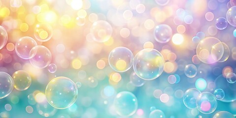 Wall Mural - a dreamy display of iridescent bubbles floating amidst a soft, pastel-colored bokeh background