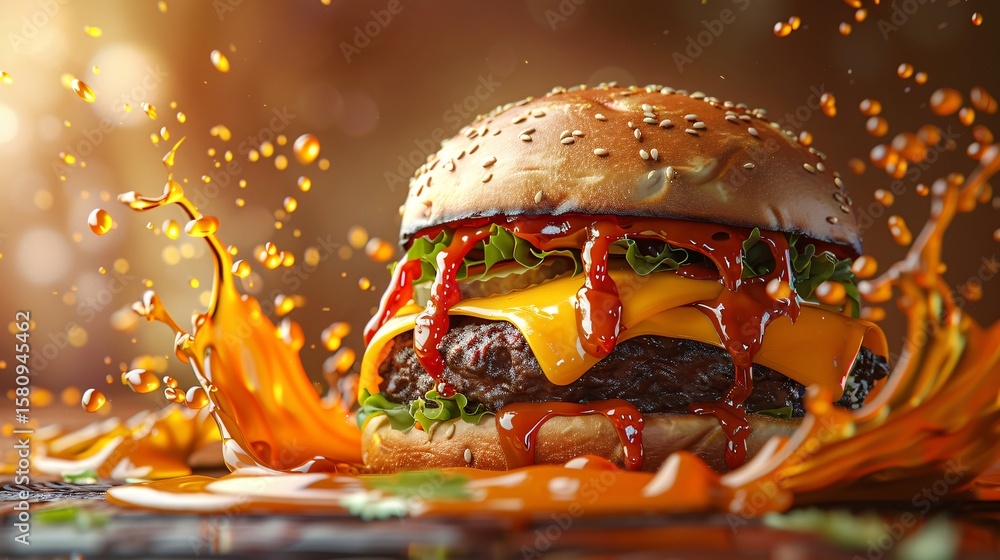 Cheeseburger featuring an array of savory ingredients with a ...