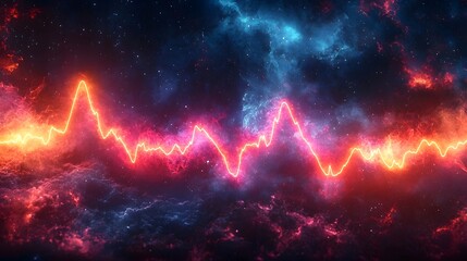 Wall Mural - pulsing neon heartbeat graph against a deep space backdrop
