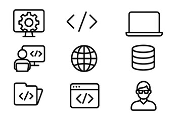 Linear icons set: web development and technology essentials