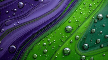 Wall Mural - ai-generated illustration of vibrant purple and green paint with bubbles
