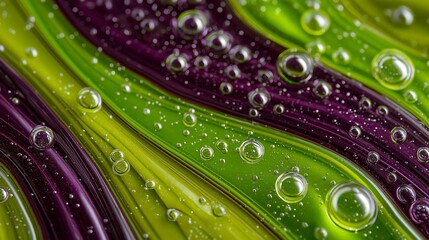 Wall Mural - ai-generated illustration of vibrant purple and green paint with bubbles
