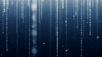 Digital rain falling, dark blue background, data stream, tech website