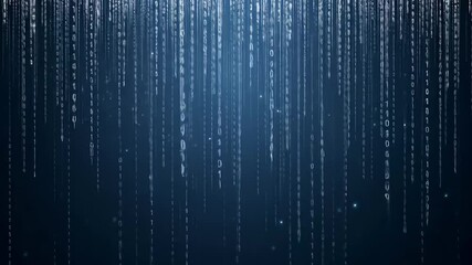 Digital rain falling on dark blue background, binary code, website design