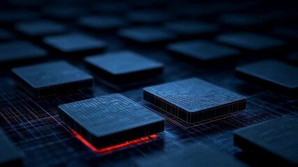 Wall Mural - quantum computing processing units emitting orange light, sitting on a futuristic motherboard, repre
