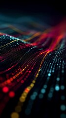 Wall Mural - luminous digital particles generating vibrant, undulating waves, streaming dynamically across shadow