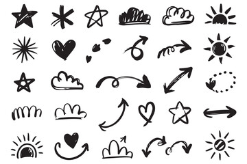 Naklejka na meble Arrows hearts stars and clouds icon silhouette vector illustration
