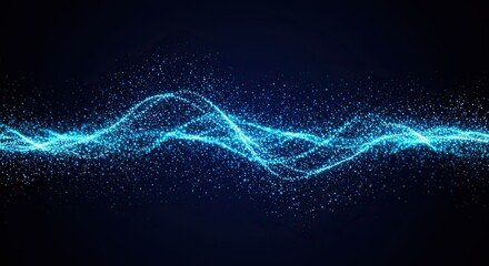 Abstract blue glowing wave of particles