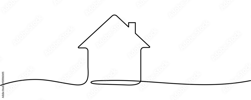 Continuous thin line home vector illustration, minimalist house icon ...