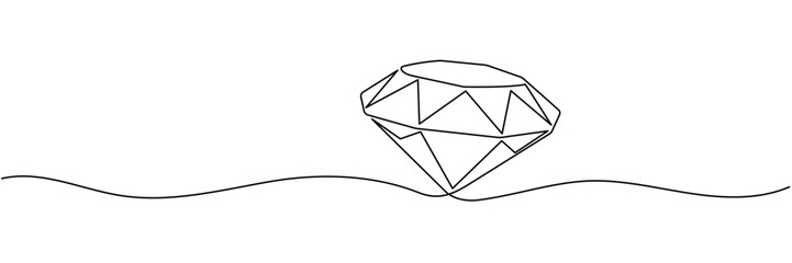 Diamond one line continuous banner. Line art jewelry concept banner. Outline vector illustration. Editable stroke