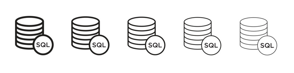SQL icon in thin to bold stroke versions on white background