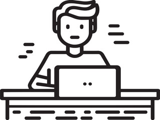 Minimal programmer illustration working at computer desk