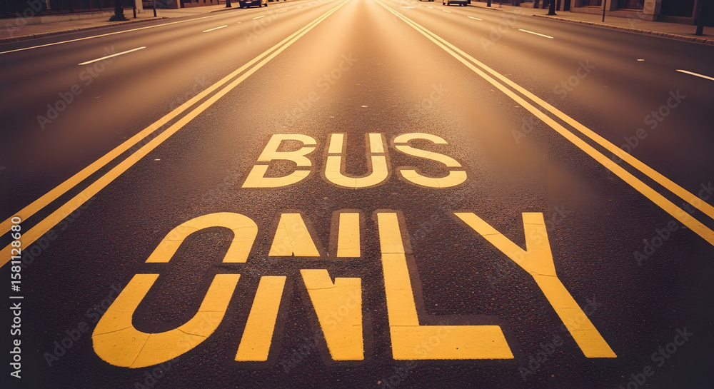 Bus only lane markings on the road highlighting transportation ...