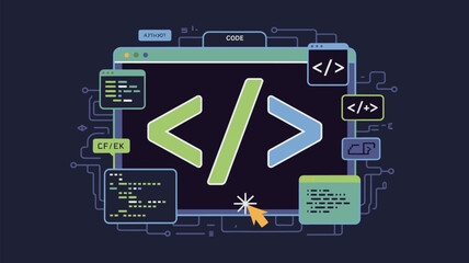 Coding Power – Celebrating the Digital Age with < > Symbols, Programmers’ Innovation, Software Development, Tech Culture, UI Design, Creative Logic, Computational Thinking, Virtual Brilliance