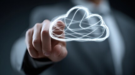 Businessman hand working with a Cloud Computing diagram on the new computer interface as concept, no logos, no brands