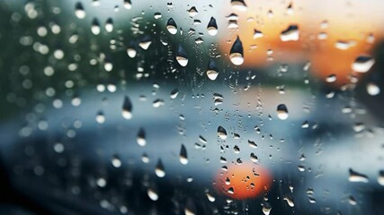 Wall Mural -  A car window adorned with raindrops, featuring a soft blurred effect on the glass surface, capturing a moody and atmospheric moment that evokes introspection, calm, and the quiet beauty of 4k
