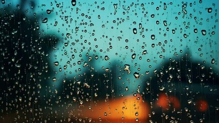 Wall Mural -  A car window adorned with raindrops, featuring a soft blurred effect on the glass surface, capturing a moody and atmospheric moment that evokes introspection, calm, and the quiet beauty of 4k