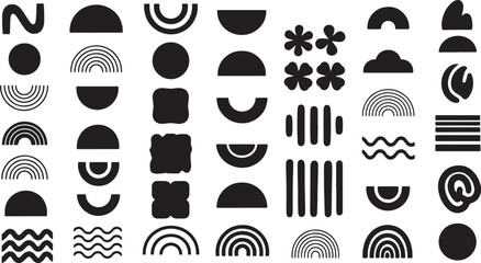 Collection of abstract black shapes and patterns isolated on white background isolated on transparent background silhouette