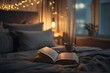 © Liza - A cozy bedroom scene featuring an open book on a bed with soft lighting and a warm atmosphere.
