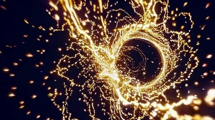 Poster - Dynamic golden particle swirl around dark vortex in motion