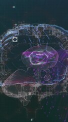 Wall Mural - animation of viewfinders, human brain and dynamic wave pattern over abstract background