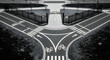 © MUHAMMAD - Monochrome scenic aerial view of a cycling path intersection for recreational activity