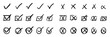 © PixelSupply - Hand Drawn Tick and Cross Icon Set with Check Mark, Checkbox, Circle, and X Symbols in Sketch Doodle Style on Transparent Background for UI and Form Review