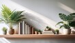 © Janet - cozy minimalist home decor shelves displaying houseplants and books zoom virtual background cozy interior backdrop living room background virtual meetings