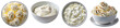 © Mary - Various bowls of fluffy whipped cream and creamy dairy desserts on white background with textured toppings and smooth surfaces, inviting and appetizing