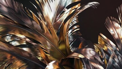 Wall Mural - shimmering metallic leaves in motion: abstract art with dynamic light play and textures