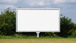 © Rakibul - Blank white billboard sign surrounded by green trees and grass under a cloudy sky
