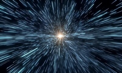 Wall Mural - blue light streaks through dark space