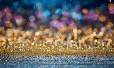 Wall Mural - Gold and Silver Glitter with Blue and Purple Bokeh Lights