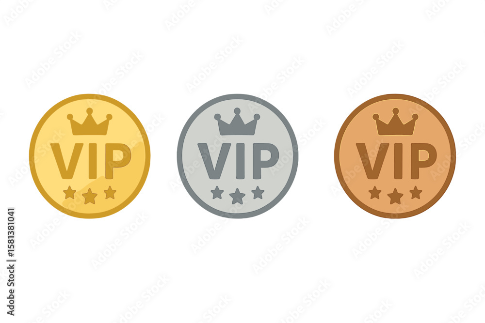 VIP premium membership badge set with crown and three stars in gold ...
