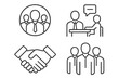 © AthenStudio - Business icon set in line style. Teamwork, meeting, and handshake icons. Collaboration, partnership, and corporate communication symbols. Human resources and recruitment vector.