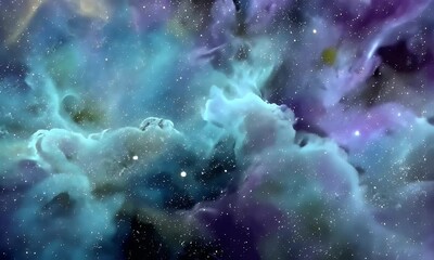 Wall Mural - Teal And Purple Cosmic Nebula In Dark Space