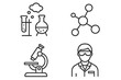 © Jule - Science and chemistry laboratory line icon collection. Vector pictograms for scientific research, chemical experiments, lab equipment, molecule structure, microscope, scientist.