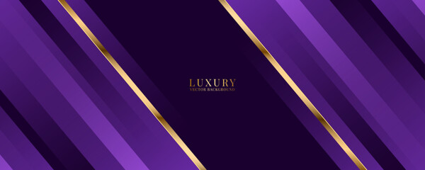 Wall Mural - 3d purple luxury abstract background overlap layer on dark space with golden diagonal lines decorati