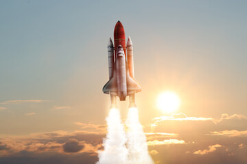Wall Mural - modern launched space rocket in beautiful sky