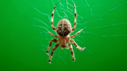 Spider on Web with Green Background