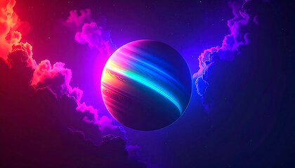 Wall Mural - colorful gas giant planet with glowing clouds in vibrant space scene, evoking majestic and mysteriou