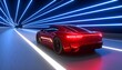 © Rung - Futuristic red sports car in a glowing neon tunnel
