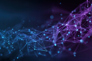 Abstract network of interconnected points and lines, a mix of dark blue and purple hues