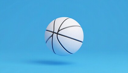 Wall Mural - white basketball 3d mockup floating on clear blue background studio shot isolated background