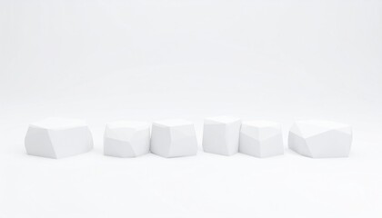 Wall Mural - white rock cube podium arrangement against a blank white backdrop displaying geometric shapes and mi