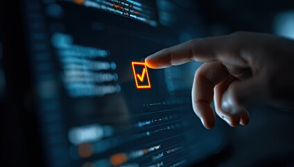 Finger touching checkmark on code