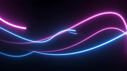 Wall Mural - Abstract dark background with curved pink and blue neon lines
