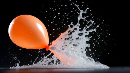 Wall Mural - high speed photography captures the moment a peach-colored balloon bursts against a black background