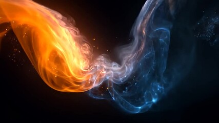 Wall Mural - abstract image depicting fiery orange and cool blue swirling smoke-like forms against a dark backgro